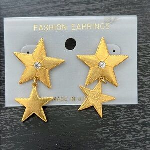 Double star pierced earrings. 2 in drop